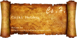 Csiki Hetény névjegykártya